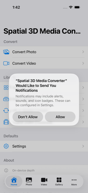 Spatial 3D Media Converter on iPhone